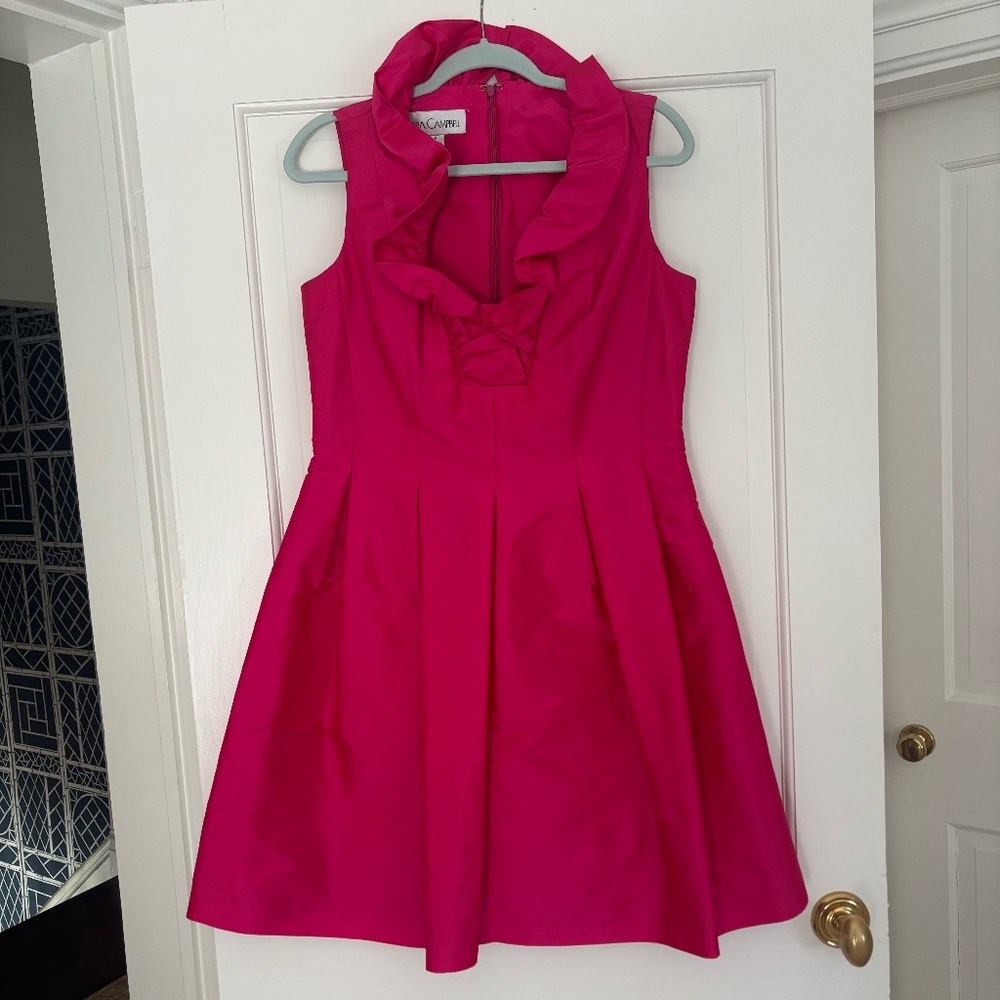 SARA CAMPBELL Hot Pink Cocktail Dress with Ruffle Neck